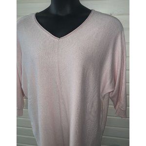 CJ BANKS Sz PLUS 0X 14W 3/4 Dolman Sleeve V-Neck Sweater Light Pink Rayon EUC